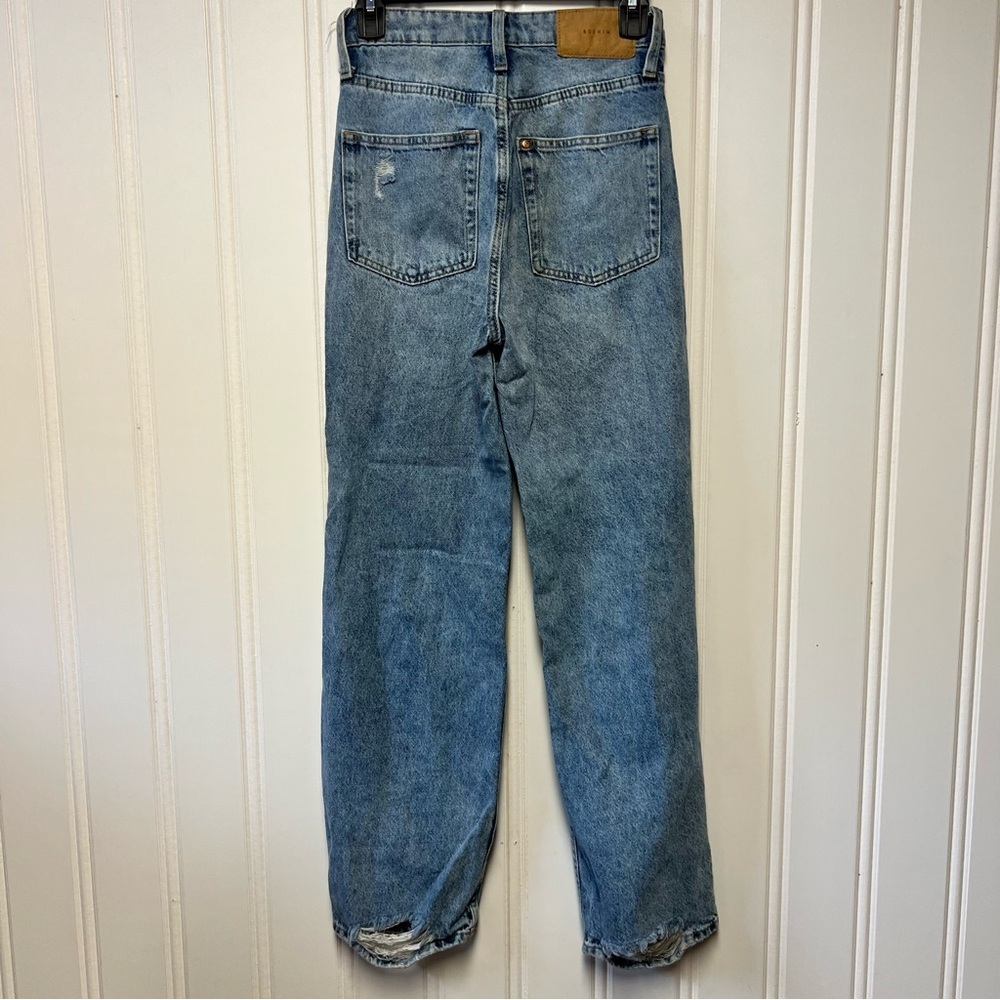 &Denim High Waist Straight Leg Jeans Distressed Light Wash Size 2 / 34 - Picture 8 of 8